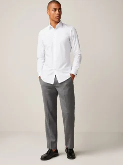 Blanc - Slim Fit (Slim Fit) - Chemise intelligente à double poignet facile d’entretien