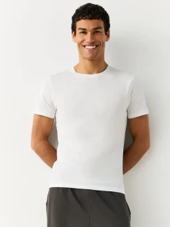 Blanc - Slim Fit (Slim Fit) - T-shirts de superposition en coton 100 %, lot de 2