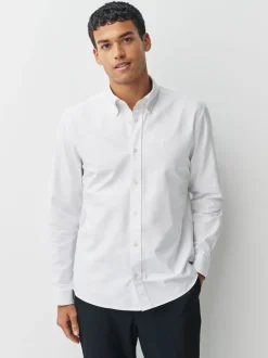Blanc - Slim Fit (Slim Fit) - Chemise Oxford à manches longues