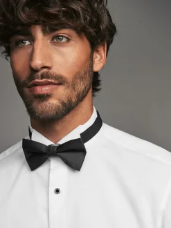 Blanc - Slim Fit (Slim Fit) - Coupe ajustée Single Cuff Chemises With Col cassé And Nœud papillon Lot