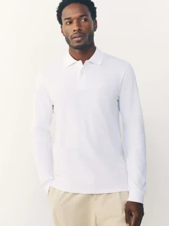 Blanc - Slim Fit (Slim Fit) - Polo à manches longues en piqué