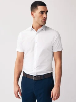 Blanc - Slim Fit (Slim Fit) - Lot de 2 chemises élégantes à manches courtes facile d’entretien