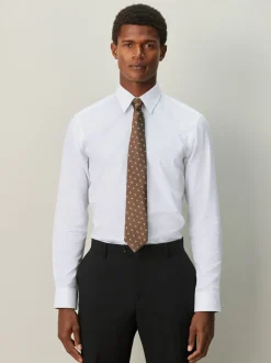 Blanc - Slim Fit (Slim Fit) - Chemise habillée texturée à manches longues avec bordure