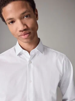 Blanc - Slim Fit (Slim Fit) - Chemises intelligentes faciles d’entretien à poignets simples