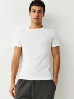 Blanc - Slim Fit (Slim Fit) - T-shirts de superposition en coton 100 %, lot de 5