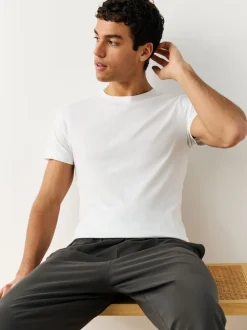 Blanc - Slim Fit (Slim Fit) - T-shirts de superposition en coton 100 %, lot de 5