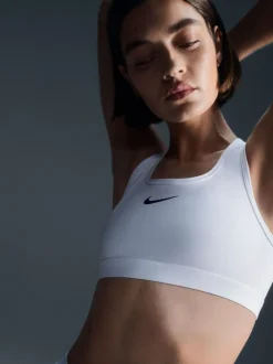 Blanc - Soutien-gorge de sport rembourré maintien moyen à logo virgule Nike