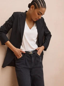 Blanc - T-shirt à col en V avec manches à bonnet