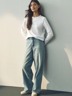 Blanc - T-shirt à manches longues de cou d'équipage