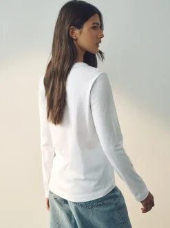 Blanc - T-shirt à manches longues de cou d'équipage