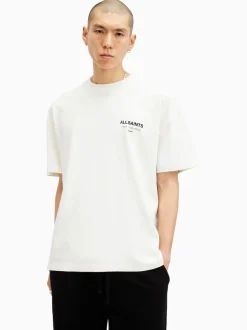 Blanc - T-shirt AllSaints Underground oversize en coton à col rond
