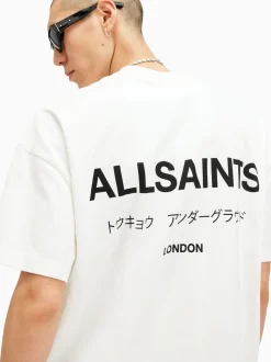 Blanc - T-shirt AllSaints Underground oversize en coton à col rond