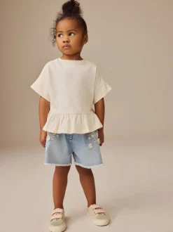 Blanc - T-shirt péplum à manches courtes (3mois-7ans)