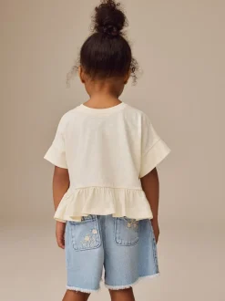 Blanc - T-shirt péplum à manches courtes (3mois-7ans)