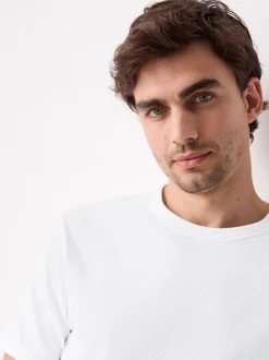 Blanc - T-shirt ras du cou côtelé à manches courtes