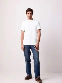 Blanc - T-shirt ras du cou côtelé à manches courtes