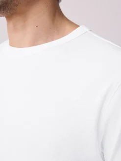 Blanc - T-shirt ras du cou côtelé à manches courtes