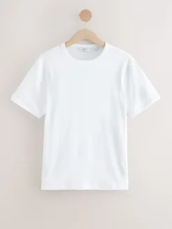 Blanc - T-shirt ras du cou côtelé à manches courtes