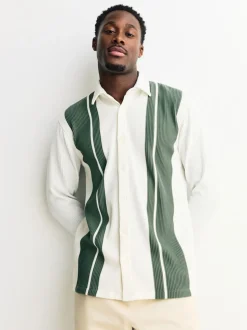 Blanc / Vert sauge - Chemise rayée en jersey Manches courtes