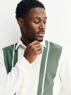 Blanc / Vert sauge - Chemise rayée en jersey Manches courtes