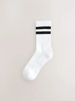 Blanc avec Noir Rayé - Lot de 4 chaussettes de sport