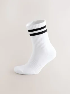 Blanc avec Noir Rayé - Lot de 4 chaussettes de sport