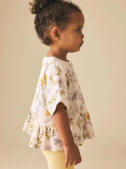 Blanc écru à fleurs - T-shirt péplum à manches courtes (3mois-7ans)