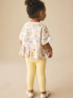 Blanc écru à fleurs - T-shirt péplum à manches courtes (3mois-7ans)