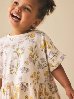 Blanc écru à fleurs - T-shirt péplum à manches courtes (3mois-7ans)