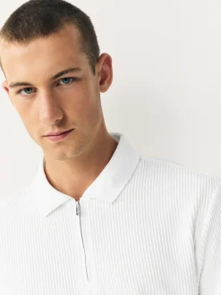 Blanc écru - Polo texturé élégant à col zippé