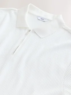 Blanc écru - Polo texturé élégant à col zippé