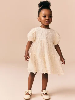 Blanc écru - Robe manches courtes  3D Flowers Robe (3mois -8ans)