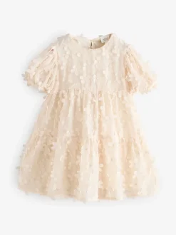 Blanc écru - Robe manches courtes  3D Flowers Robe (3mois -8ans)