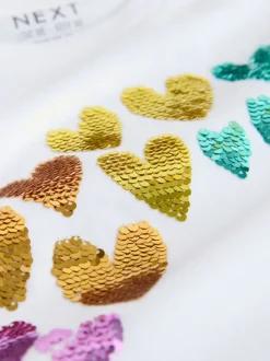 Blanc cœurs arc-en-ciel - Haut à manches longues à sequins (3-16ans)