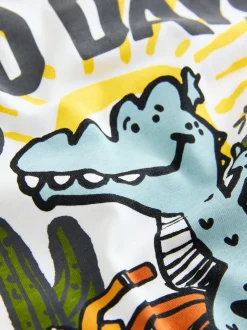 Blanc dinosaure surdimensionné - T-shirt Manches courtes Back Imprimé (3mths-7yrs)