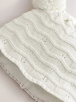 Blanc en maille - Chapeau de trappeur à double pompon en pointelle pour bébé (0mois2ans)