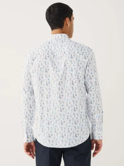 Blanc et bleu à fleurs - Chemise à manches longues