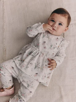 Blanc fée - Haut à manches longues à volants et leggings BÉBÉ 2 pièce Ensemble (0mois-2ans)