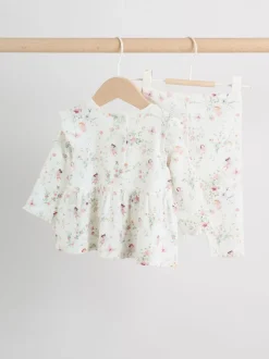 Blanc fée - Haut à manches longues à volants et leggings BÉBÉ 2 pièce Ensemble (0mois-2ans)