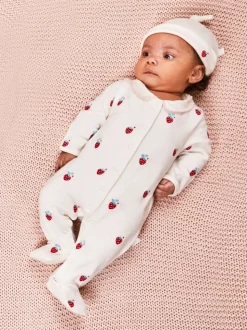 Blanc motif fraise - Bonnet bébé JoJo Maman Bébé en coton brodé