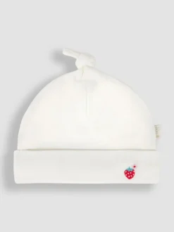 Blanc motif fraise - Bonnet bébé JoJo Maman Bébé en coton brodé