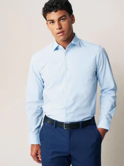 Blanc/Bleu - Ajustement régulier - Lot de 2 chemises élégantes à manchette simple Easy Care manches longues