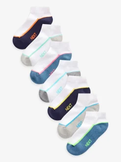 Blanc/Bleu - Chaussettes d'entraînement Semelle intérieure coussinée 7 Pack