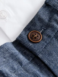 Blanc/Bleu - Ensemble Chemises Shorts Bretelles & Nœud Cravate (3mois-9ans)