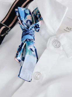 Blanc/Bleu - Ensemble Chemises Shorts Bretelles & Nœud Cravate (3mois-9ans)