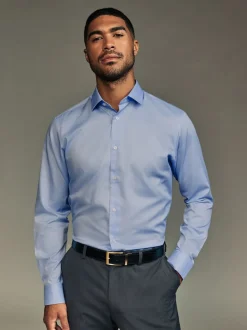 Blanc/Bleu - Lot de 3 chemises élégantes Coupesoles Easy Care texturées à poignets simples