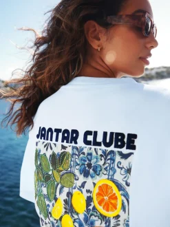 Blanc/Bleu - T-shirt de plage imprimé graphique