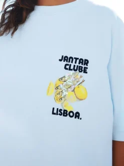 Blanc/Bleu - T-shirt de plage imprimé graphique