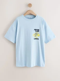 Blanc/Bleu - T-shirt de plage imprimé graphique