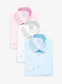 Blanc/bleu clair/rose clair - Lot de 3 chemises Oxford élégantes à manchette simple facile d’entretien